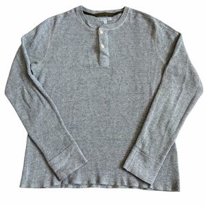 Wallace & Barnes Men’s Henley Thermal Waffle Knit Shirt Sz M Grey Long Sleeve